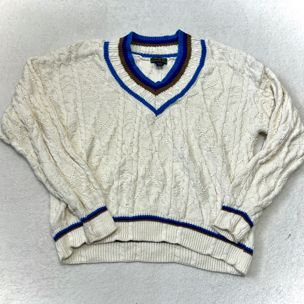 Colours by Alexander Julian Vintage Cable Neck V-Neck Sweater - XL